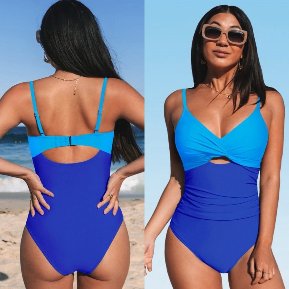 Blue Colorblock One Piece Swimsuit XL‎ NWT